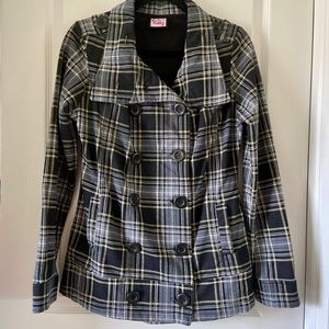 Black and Gray Plaid Pea Coat